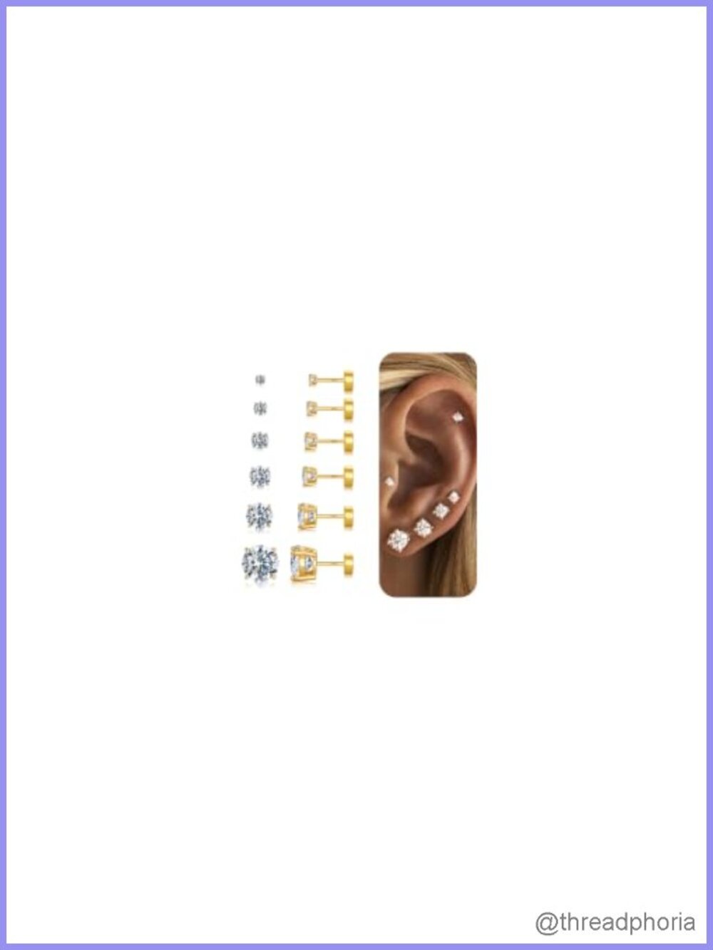 6 Pairs Hypoallergenic Flat Back Stud Earrings 14k Gold Plated Set